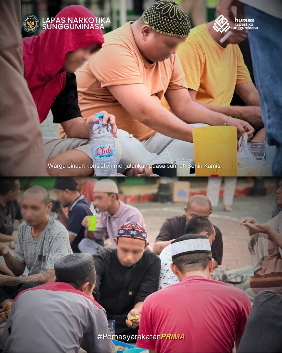 lpnsungguminasa's tweet photo. WBP Lapas Narkotika Sungguminasa kembali menunjukkan konsistensinya dalam mengikuti pembinaan keagamaan melalui pelaksanaan puasa sunnah Senin-Kamis yang dilanjutkan dengan buka puasa bersama.

#kemenimipas
#guardandguide
#ditjenpas
#pemasyarakatan
#pemasyarakatansulsel https://t.co/T2xqjd4Yqa