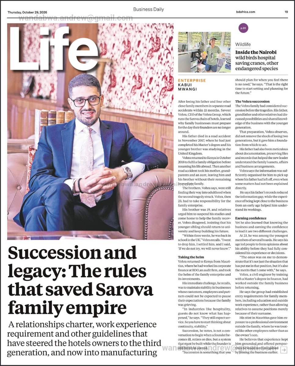 Mongareokiro1's tweet photo. Interesting to learn about the family that owns Sarova chain of hotels. They lost many of their family members in 2 road accidents but  the family had already done knowledge transfer and passing down the business https://t.co/ksnZorFfem