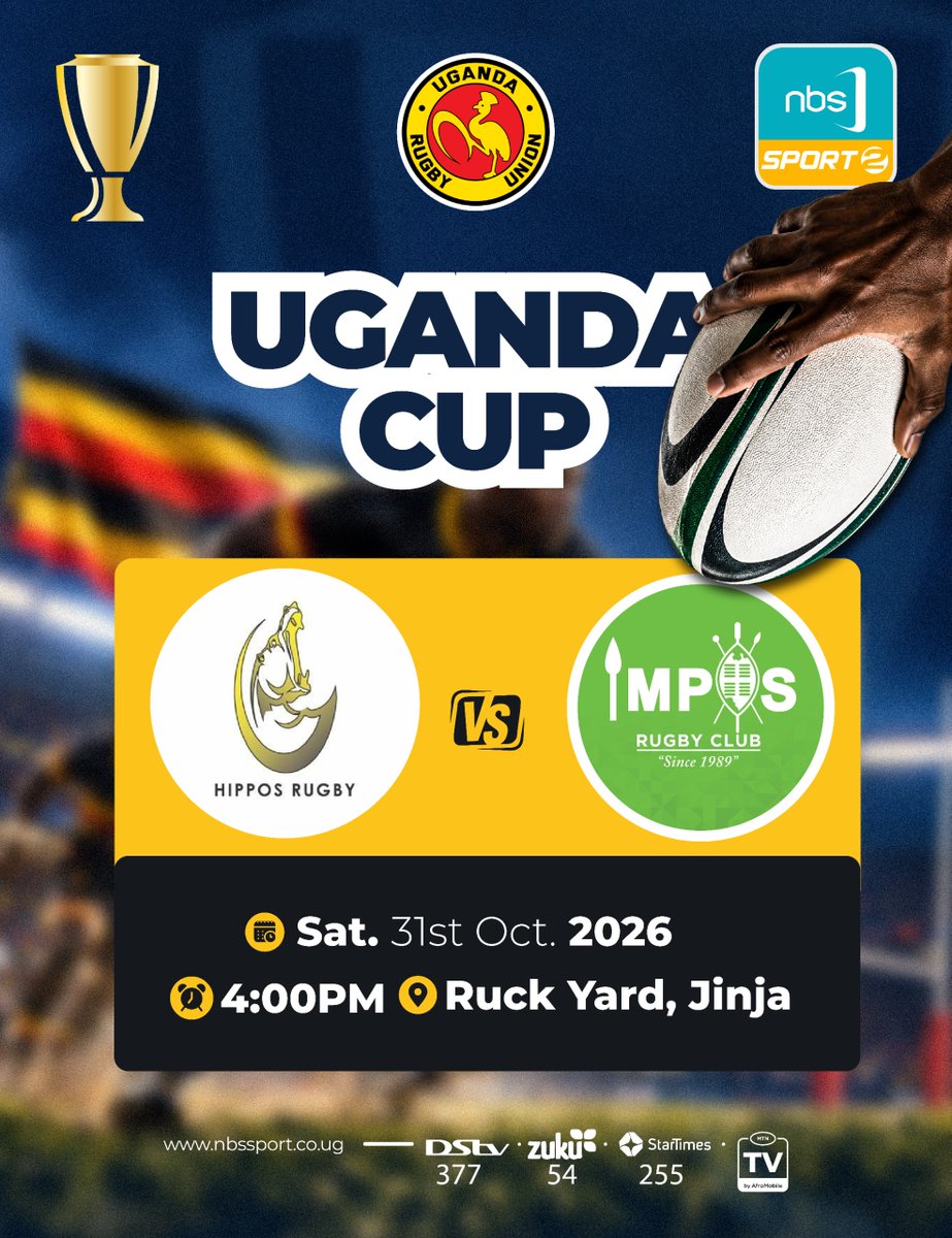 NBSportUg's tweet photo. The Rugby Uganda Cup is part of the action lined up this Saturday, and we’ll be coming to you LIVE from Jinja! 🏉

Catch all the action on both NBS Sport and NBS Sport 2 via @mtntvafromobile.

#NBSportUpdates #NBSportRugby #NBSportTheScrum #RockboomRugby https://t.co/pG8ypjpi8Y