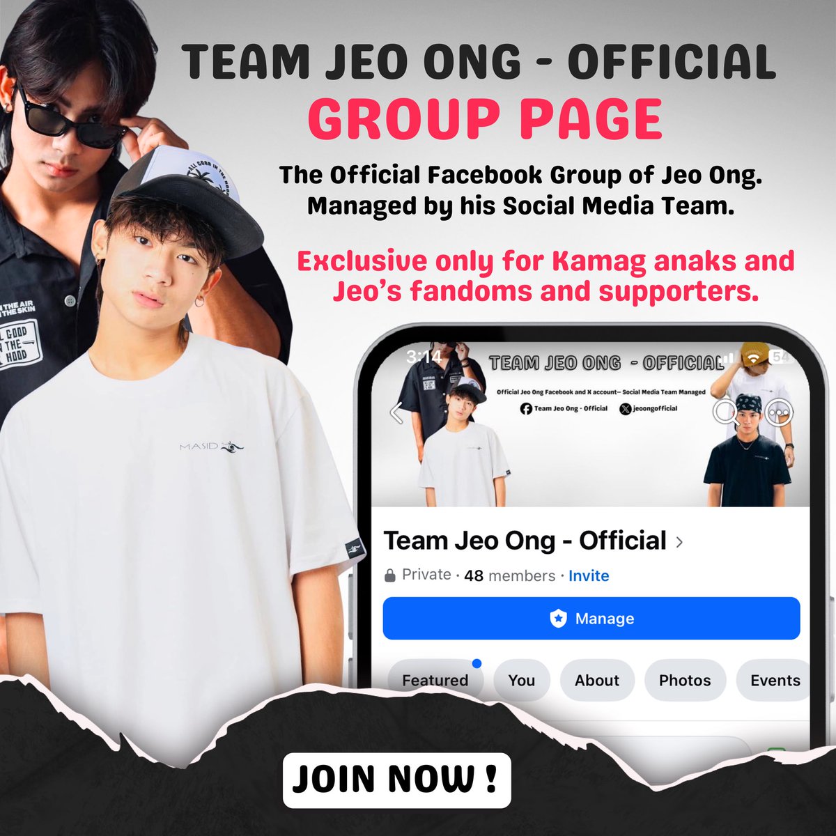 jeoongofficial's tweet photo. TEAM JEO ONG — OFFICIAL GROUP PAGE IS FINALLY HERE ! 
This is our official private space for all Kamag Anaks and Jeo ‘s supporters and fandoms, managed by his Social Media Team.
Join our group to get updates, share your support, and connect with fellow supporters as we follow Jeo’s PBB journey!

👉 Join now!
https://t.co/HxCKOZSaCy