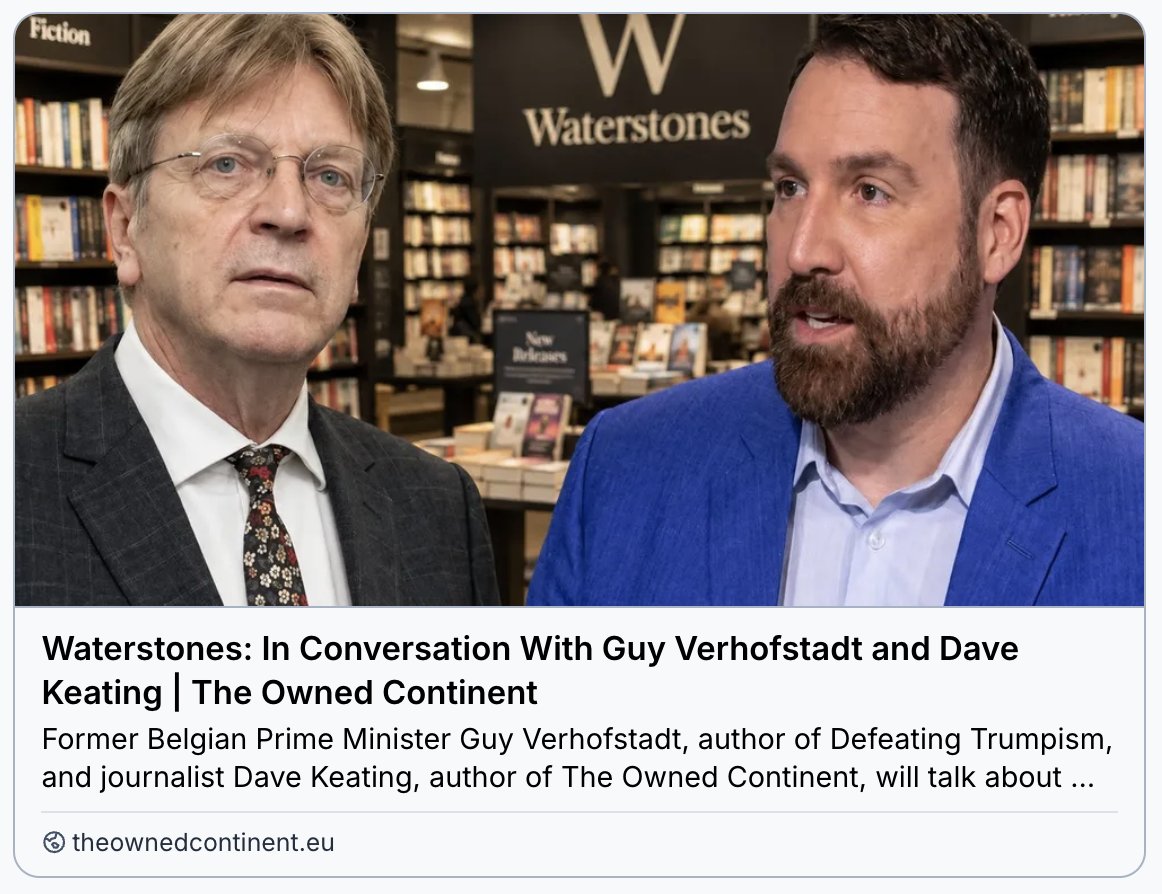 DaveKeating's tweet photo. *New book reading event*

Come to the new Waterstones bookstore on Avenue Louise in Brussels for an evening in conversation with me and former Belgian Prime Minister Guy Verhoftstadt.

10 November, 7:30pm. Register here: https://t.co/vn3Ixojkqs https://t.co/roNeD58bop