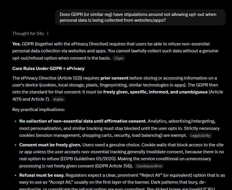 PaulGug's tweet photo. @elshayib_ It continues on but a quick check of the Grok says it has to be like this for GDPR anyway: https://t.co/dsodFbRWkW