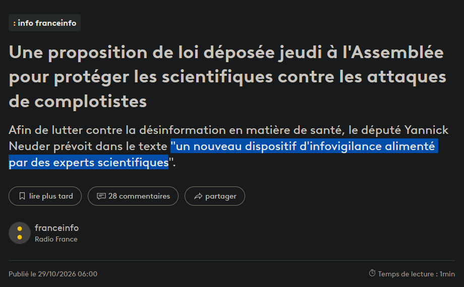 Bretzelmanala's tweet photo. Tiens tiens tiens
L'ancien ministre de la Santé Yannick Neuder, aujourd'hui député, tente de ressusciter le rapport Molimard, avec notamment sa mesure phare : créer une police de la science privée
 https://t.co/XlI19XcVUv https://t.co/B2b8PAoZeW
