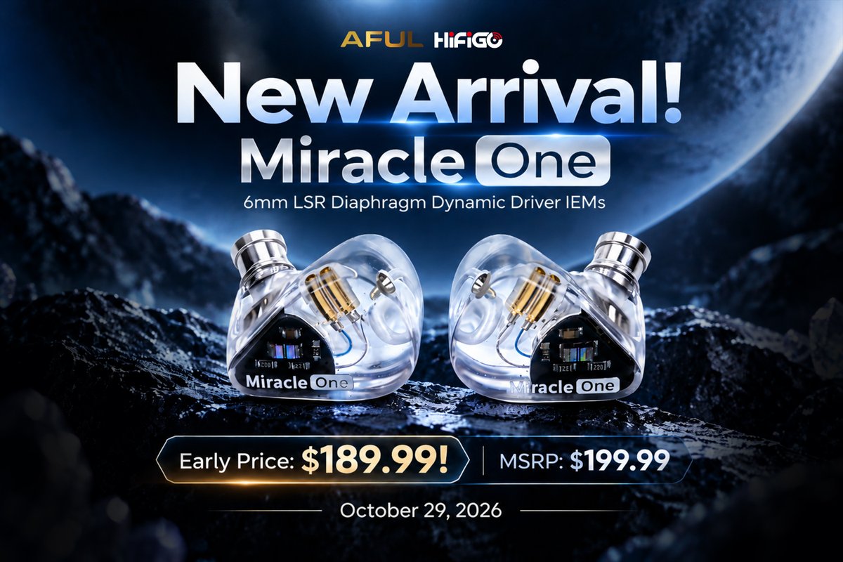 HifigoJp's tweet photo. コンパクトで快適な装着感の1DDをお探しなら——

▫️AFUL「Miracle One」、HiFiGoで正式発売！

小さな筐体に宿る、“奇跡”のサウンドをぜひ✨

🔗AliExpress：https://t.co/33SPorRuOf
🔗Amazon JP：https://t.co/HtlBnUJT1i
🔗HiFiGo：https://t.co/Flc84sdIZL

※販売価格はストアごとに異なります。最新の価格は各商品ページにてご確認ください。

#HiFiGo #AFUL #MiracleOne #新製品 #イヤホン #ポタオデ #HiFi