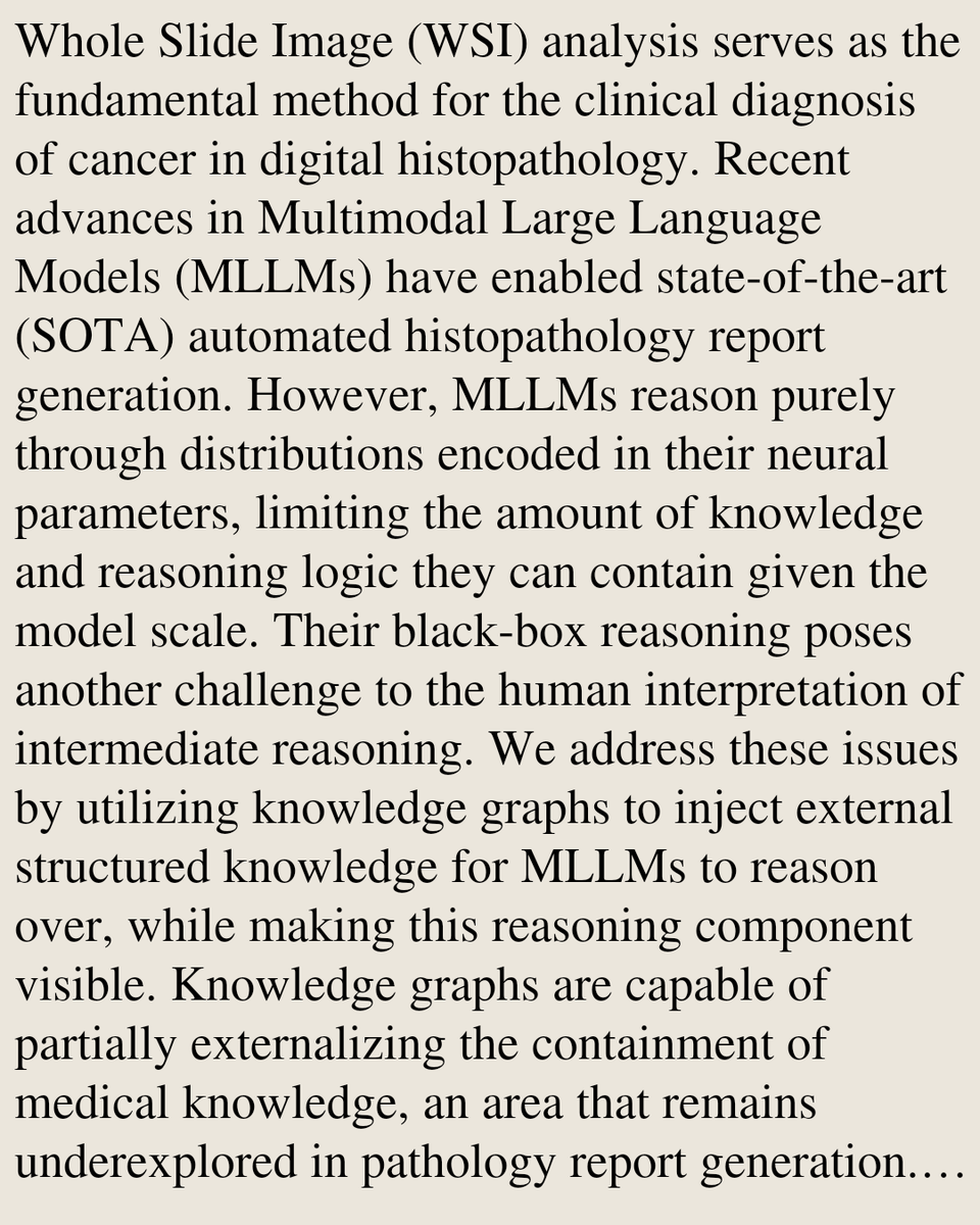 CSVisionPapers's tweet photo. PathKGen: Pathology Knowledge Assisted MLLM for Explainable Histopathology

Nadun Rajapaksha, Sandun Herath, Devnith Wijesinghe, Isiri Amani Withanawasam, Hasindri Watawana, Ranga Rodrigo
https://t.co/JgiBvUcAHk [𝚌𝚜.𝙲𝚅 𝚌𝚜.𝙲𝙻]
💬Accepted to the WACV 2027 https://t.co/q0FRhFrK6e
