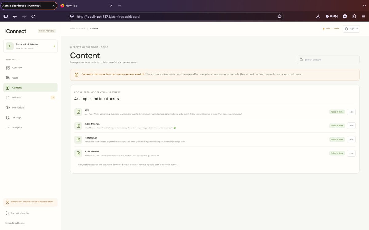 hexsean's tweet photo. I just started designing iConnect’s admin dashboard 🚀 User and content management, reports, settings, campaign drafts, and analytics—currently a browser-only prototype. Building in public! #iConnect #BuildInPublic #WebDev https://t.co/g9yzMHSaBD