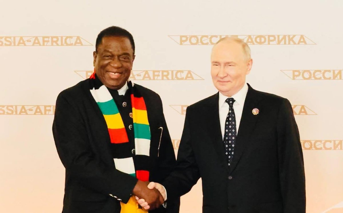 VanceMang's tweet photo. President Mnangagwa has called for international agreements to translate into concrete action. His Russia–Africa Summit message places practical cooperation at the centre of Zimbabwe’s engagement with development partners. #AsakhiZim  #RussoAfroSummit https://t.co/zpxWALCuJS