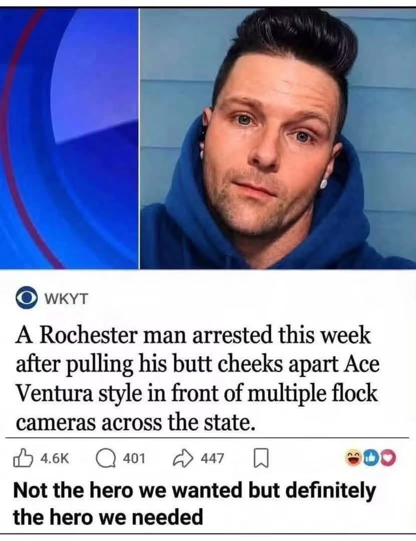ConditionOne247's tweet photo. First thing I see what I wake up. 
They caught the butthole bandit. 
I thought they only read license plates? https://t.co/ek9R5m15l2