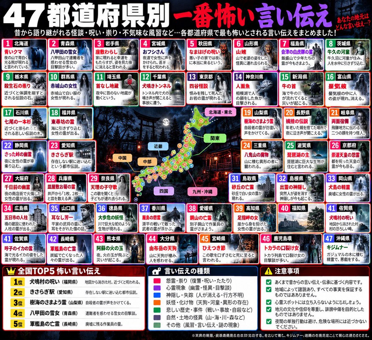 xjucw's tweet photo. 47都道府県別
一番怖い言い伝え https://t.co/D5oTPLQVsM