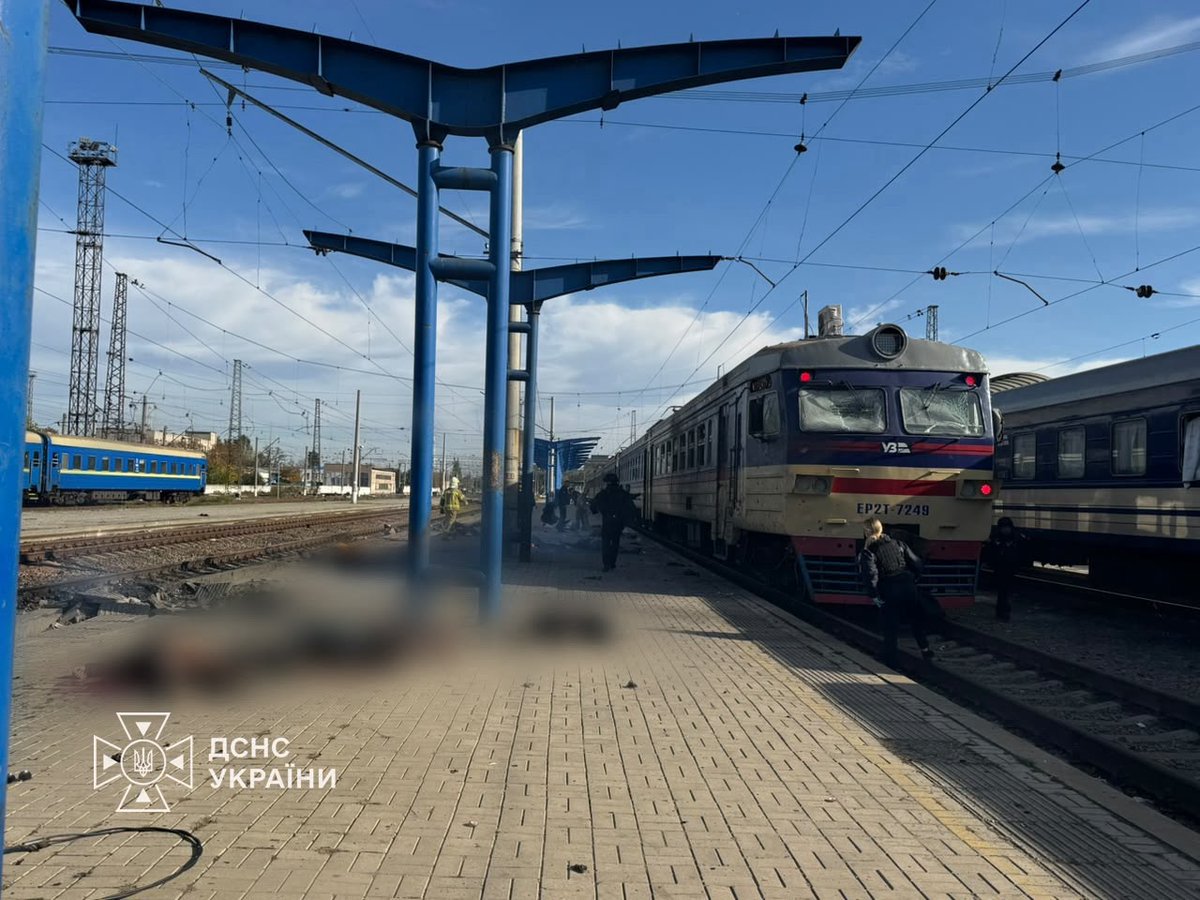 ZelenskyyUa's tweet photo. A horrific Russian strike on the railway station in Dnipro. The Russians launched a drone attack on a platform where an ordinary commuter train and a scheduled passenger train were standing. Unfortunately, 13 people have been confirmed killed as of now. My condolences to their families and loved ones. Ten more people were injured. All necessary emergency services are working at the scene. 

Just how many terrorist strikes has Russia carried out against our people since sanctions were lifted on certain Russian oligarchs and the Russian energy sector, rather than de-escalating? This is precisely why Ukraine has always said that just and decisive action by America and Europe is needed in response to Russian escalation – sanctions against Moscow and its war machine must not be eased for as long as this Russian war continues. It is time for new, stronger sanctions steps by the EU, the United States, and the G7. I thank everyone who is ready to help in this way.