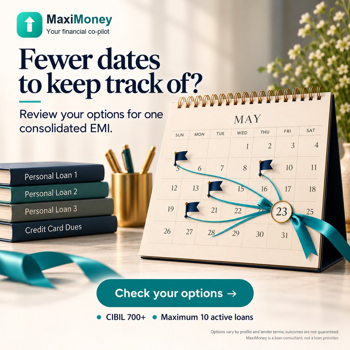 maxi_moneyapp's tweet photo. 5th. 9th. 14th. 20th.

Your calendar remembers your EMIs better than your birthdays. 💀

When every loan has a different due date, keeping track becomes another monthly headache.

But does it have to be? https://t.co/C2yv0FylDR