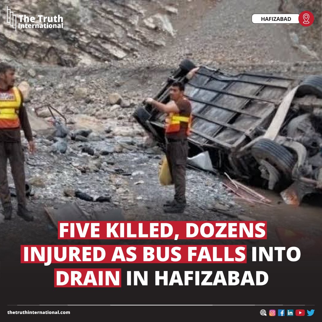 ttimagazine's tweet photo. Five Killed, Dozens Injured as Bus Falls into Drain in Hafizabad
CLICK HERE: https://t.co/98Bcp1AjLT
#FiveKilled #Dozens #Injured #BusFalls #Drain #Hafizabad #TTI https://t.co/jNb1jwwhHj