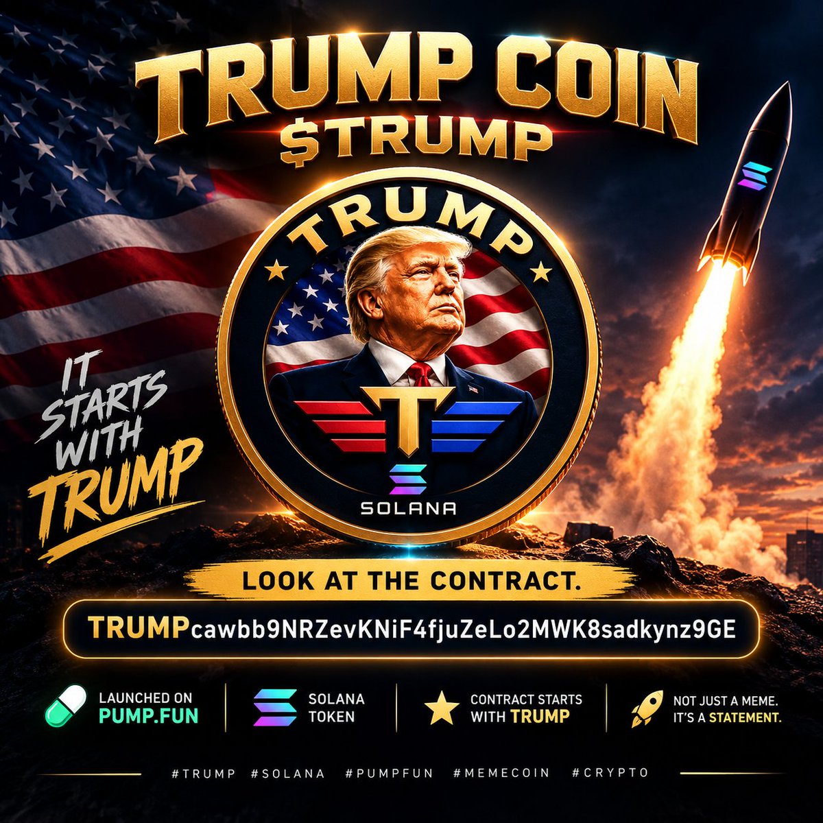 TrumpOnSol11's tweet photo. 🇺🇸TRUMP COIN

👀LOOK AT THE CONTRACT

TRUMPcawbb9NRZevKNiF4fjuZeLo2MWK8sadkynz9GE

🔥The first $TRUMP Coin on Pumpfun with a CA that starts with TRUMP

💎Built for the #Trump #community

#Solana #PumpFun $sol #pump $pump #Crypto #memecoin #MelaniaTrump #MAGA $BTC #Sol #BTC #potus https://t.co/qvdBDwQrsr