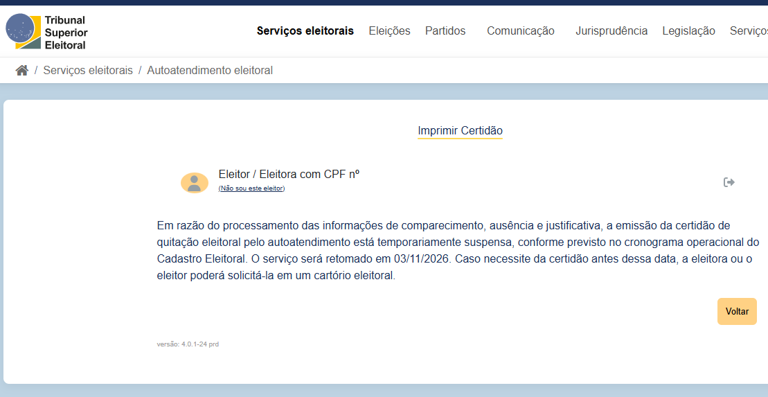 alexandr3_x's tweet photo. BOMBA

Depois que as pessoas começaram a pesquisar se falecidos votaram ou não, o TSE desativou a verificação de QUITAÇÃO ELEITORAL. https://t.co/iWdnKNAmlC