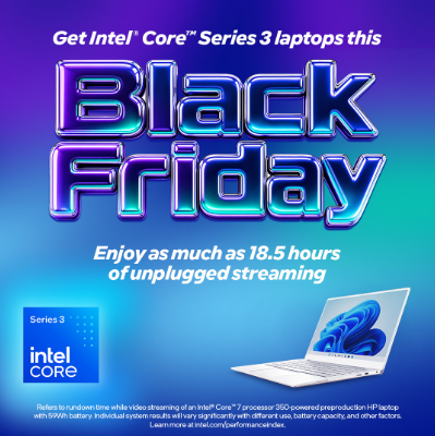 PiyushPushkal's tweet photo. Give customers the gift of all-day battery life, faster charging, and seamless connectivity with Intel Core Series 3 processors. Access resources to help amplify your holiday-oriented customer outreach this season. #IAmIntel https://t.co/WknJWHENw0 https://t.co/sr4Z6PJ4tD