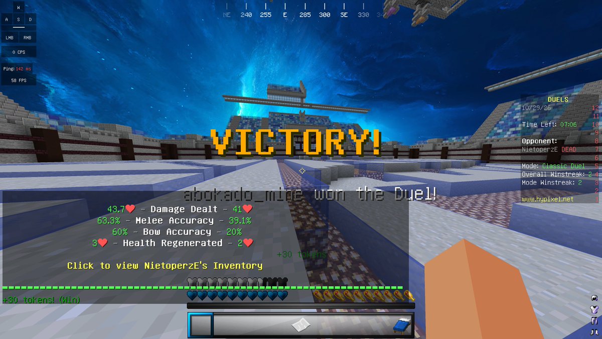 abokado_game's tweet photo. #マイクラPVP #mineclaftPVP #hypixel
本日の戦績
UHC：4勝
ちょっとずつ釣り竿を使えるようになってきました。ベッドウォーズやらsumoやらをやって気づきましたが、私のエイム力は壊滅的ですね。ちょっとずつ練習しようと思います。 https://t.co/UOUkjZHjho