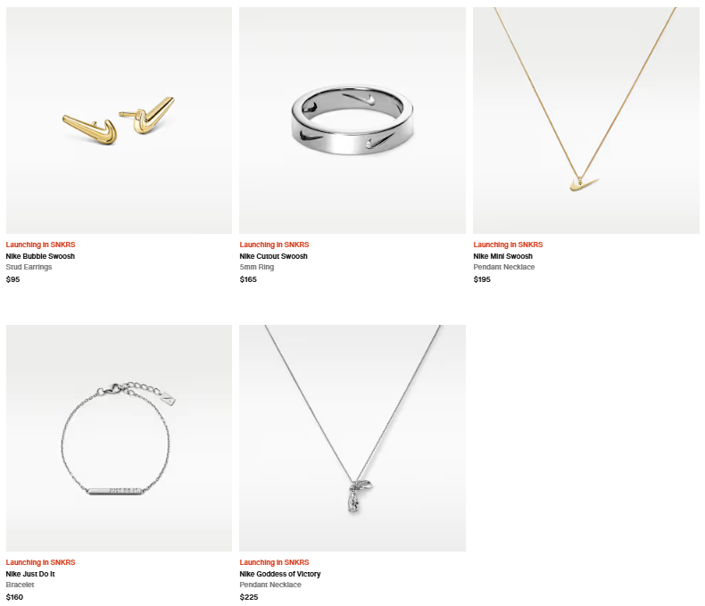 nicekicks's tweet photo. Nike Jewelry collection is ready to go at 10am ET 💎

CHECK HERE 📲 https://t.co/qnhpyLvHfp https://t.co/xA9tBu9b8G