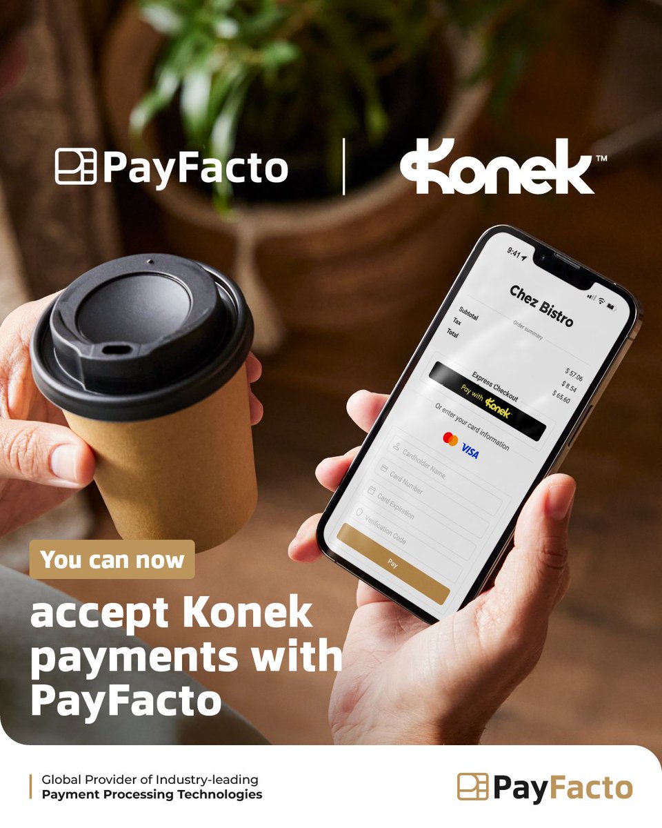 payfacto's tweet photo. New from PayFacto: Konek, a new way to pay online. Give your customers a simple, one-click payment experience while reducing your acceptance costs and exposure to fraud. 

Discover Konek:  https://t.co/uOKGuM2dWP

#Konek #PayFacto #OnlinePayment https://t.co/MOpGeLh1Td
