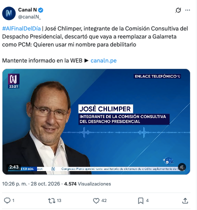 eloymarchan's tweet photo. ¿Alguien duda de que Canal N es la televisora oficial de Keiko Fujimori?
Ayer publicaron un "mensaje a la nación" del # 2 de régimen: José Chlimper. Y también están batuteando la sucia campaña contra el senador de oposición Íber Maraví.
Deberían sincerarse y llamarse Canal K. https://t.co/aBSxA65awQ