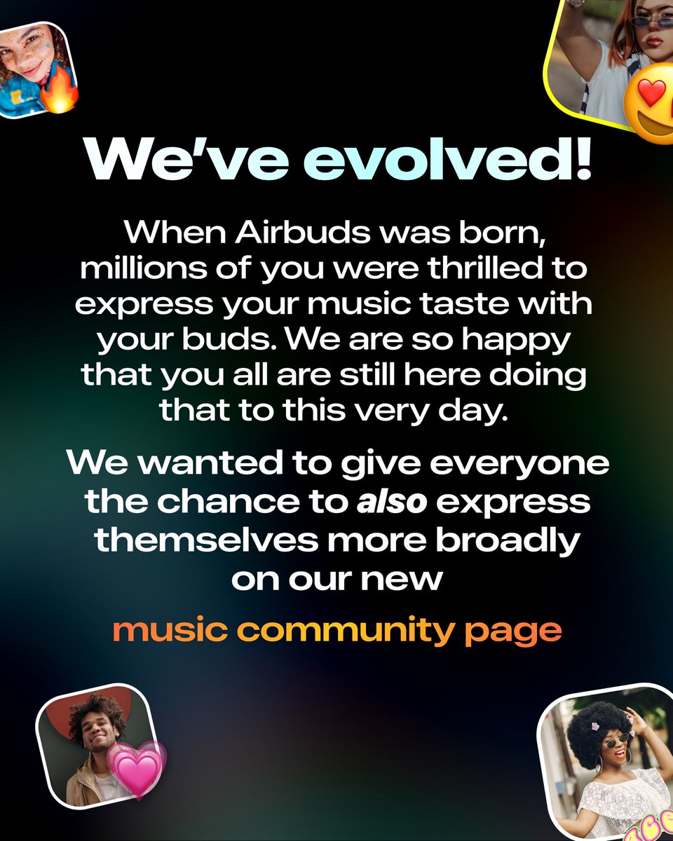 tunesimo's tweet photo. we’ve evolved! 

we have visions for the future of music social media, and with new visions comes a new aesthetic encapsulating it all. 

welcome to Tunesimo! every feature you love about Airbuds, plus a new music community page. 

get ready to dive deeper into music. https://t.co/FzZJw7lnCw