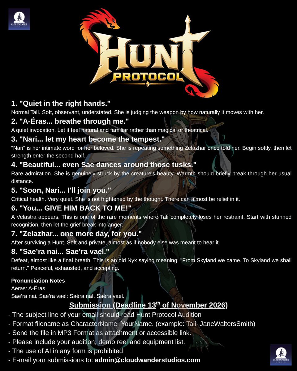 LordMithius's tweet photo. Fellow VAs, @CloudWanderStds requires 2 voices in the roles of the protagonists Rowan and Tali!

Do note that this is an unpaid/voluntary opportunity.

Character bios in the comments.

#castingcall #voiceactorswanted #indiegamedeveloper #openauditions https://t.co/qvX2I41hxS
