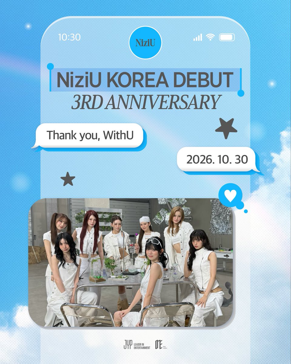 NiziU__official's tweet photo. ᰔ‿︵‿︵‿︵‿˚ ｡ ꒰꒰ ♡ ꒱꒱｡˚‿︵‿︵‿︵‿ᰔ
𝑁𝑖𝑧𝑖𝑈 𝐾𝑂𝑅𝐸𝐴 𝐷𝐸𝐵𝑈𝑇 3𝑅𝐷 𝐴𝑁𝑁𝐼𝑉𝐸𝑅𝑆𝐴𝑅𝑌
ᰔ‿︵‿︵‿︵‿˚ ｡ ꒰꒰ ♡ ꒱꒱｡˚‿︵‿︵‿︵‿ᰔ

#NiziU #니쥬
#WithU
#NiziU_KoreaDebut_3rd_Anniversary https://t.co/Ktzwh5Kz59