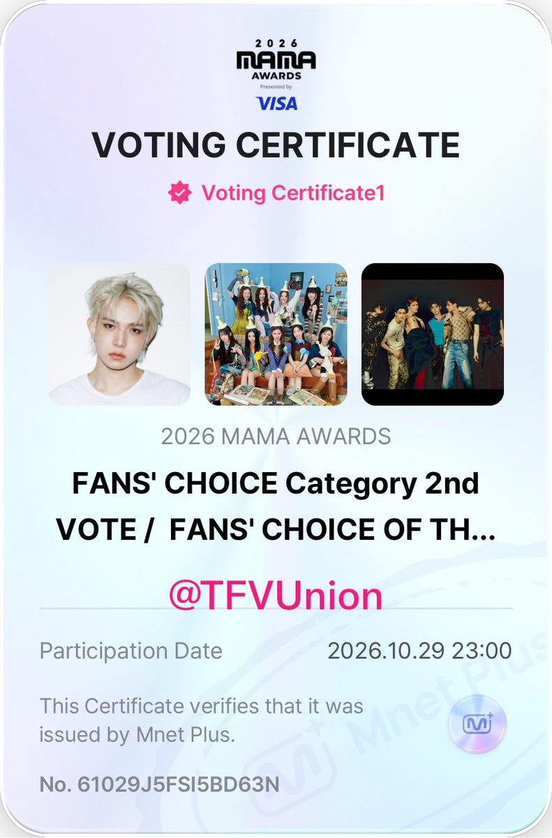 TFVUnion's tweet photo. MAMA AWARDS 2026 🏆
2nd Round Voting | DAY 3

-VOTE RESET-

🏆 BONSANG
🍭 TWICE - Female Fans’ Choice
🦌 EVAN - Male Fans’ Choice

🏆 DAESANG
🧡 ENHYPEN - Visa Fans’ Choice

🎯 3000 PROOFS ‼️

Please share your voting proofs with watermark & tags! 

1 TWEET/RT = 1 VALID VOTE
I vote for #TWICE at #2026MAMAVOTE