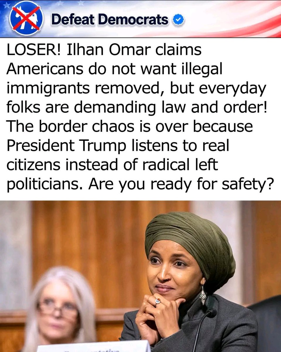 Commentarycjwm's tweet photo. Ilhan Omar is completely out of touch with real hard working citizens. We stand with President Trump for strong borders and safe neighborhoods! 🇺🇸👏 https://t.co/ml38MqiTJn