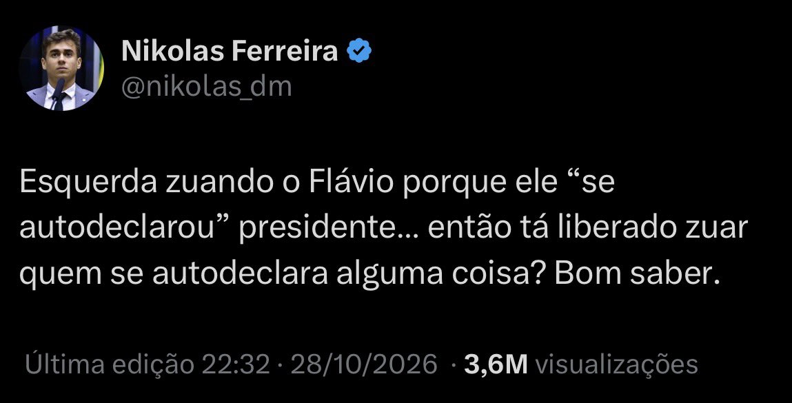 antoniotabet's tweet photo. O próprio Flavio Bolsonaro corre pra mudar a carta, troca “presidente” por “líder” (para dar um migué) e aí vem a “Zambelli” de um metro e meio da Savassi e expõe ainda mais o “aliado” sugerindo que ele é um “transpresidente”. É uma mula.

Ou melhor, um bardoto. O pônei da mula. https://t.co/s5bn3gep3M