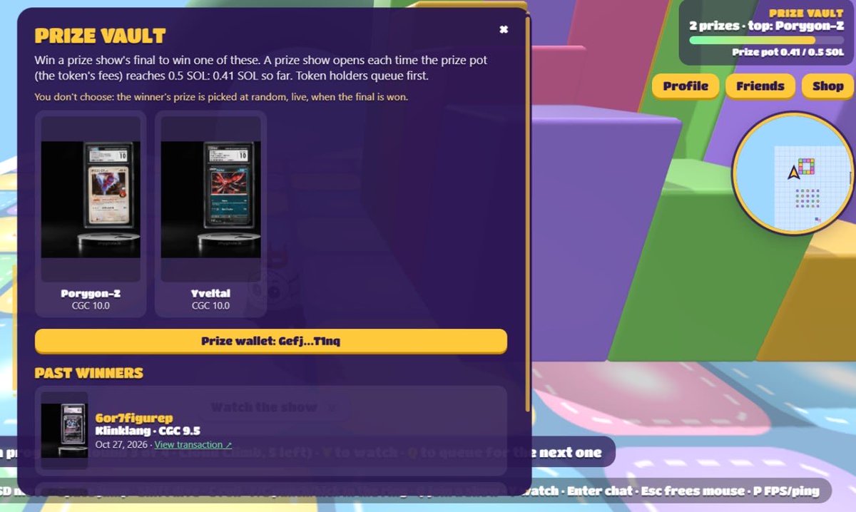 PillRoyale's tweet photo. There are two cards in the prize vault right now, and the prize meter is over 80% 

What’s that mean? When the prize metre fills fully the next round of mini games is a prize round meaning the winner takes one of the two graded cards at random available in the prize vault.

That card is sent directly to the winners wallet, and a new card is purchased for the prize vault so it always maintains atleast two cards.

Good time to hop on and Q up 

https://t.co/w3vhE8VKub