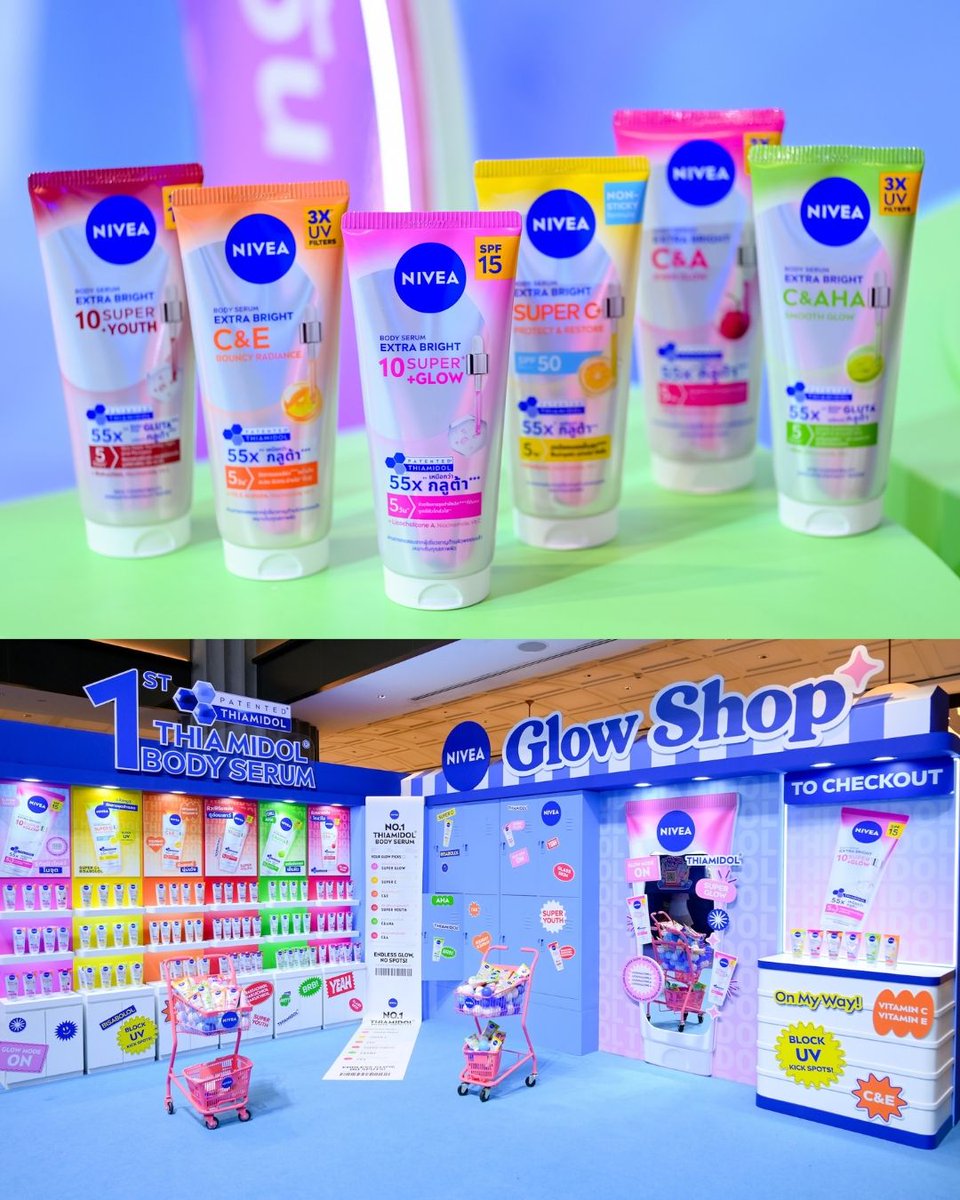 SistaCafePage's tweet photo. 💙 พาส่อง NIVEA Extra Bright Body Serum ทั้ง 6 สูตร เลือกให้ตรงกับปัญหาผิว!
✨ 10 Super Glow ​ เน้นดูแลจุดด่างดำฝังลึกและผิวหมองคล้ำ ด้วย THIAMIDOL® และ Licochalcone A
☀️ Super C+ เน้นผิวดูกระจ่างใส พร้อมการปกป้องแสงแดด SPF50 และ Bisabolol ช่วยปลอบประโลมผิว
🍊 C&E Bouncy Radiance ผิวดูอิ่มฟู เปล่งปลั่ง ด้วย Vitamin C และ Vitamin E Acetate
💗 10 Super Youth ดูแลสัญญาณแห่งวัยและความยืดหยุ่นของผิว ด้วย Bakuchiol
🌸 C&A Even Glow ดูแลสีผิวไม่สม่ำเสมอ ด้วย Vitamin A ช่วยให้ผิวดูเรียบเนียน
🫧 C&AHA Smooth Glow ดูแลผิวหยาบกร้าน ด้วย AHA Lactic Acid ช่วยผลัดเซลล์ผิวอย่างอ่อนโยน
​
ภายในงาน “1st Body Serum with THIAMIDOL®” ณ Gaysorn Amarin ยังมีโซน THIAMIDOL® Power Lab ให้ทำความรู้จักเบื้องหลังนวัตกรรม และ Pick Your Glow ที่ชวนค้นหาบอดี้เซรั่มให้เหมาะกับปัญหาผิวแต่ละแบบ
​
เพราะเทรนด์ Body Care ยุคนี้ไม่ได้หยุดแค่การเติมความชุ่มชื้น แต่คือการเลือกส่วนผสมและดูแลผิวกายอย่างพิถีพิถันไม่ต่างจากผิวหน้า ✨💙
​
𝗦𝗶𝘀𝘁𝗮𝗖𝗮𝗳𝗲, 𝗜𝘁'𝘀 𝗮𝗹𝗹 𝗮𝗯𝗼𝘂𝘁 𝗯𝗲𝗮𝘂𝘁𝘆 𝗮𝗻𝗱 𝗵𝗲𝗮𝗹𝘁𝗵 💗
​
#SistaCafe #ซิสพาส่อง #NIVEA #NIVEAThailand #NIVEAExtraBright #THIAMIDOL #FromFaceToBody #LingLingKwong #หลิงหลิงคอง #FriendOfNIVEA #BodySerum #BodyCare #SkincareInnovation #BeautyUpdate