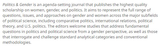Politics & Gender's banner