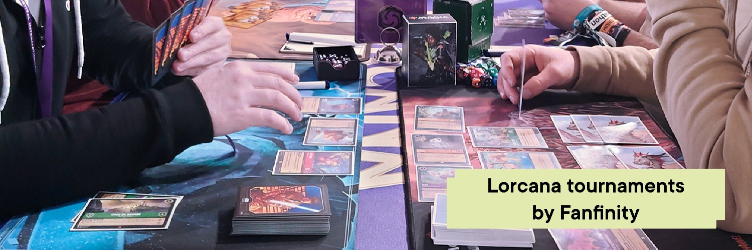 Lorcana tournaments by Fanfinity's banner