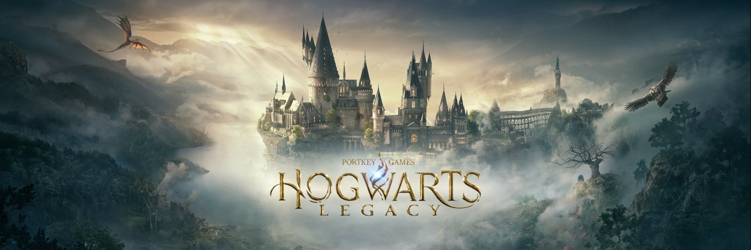 Hogwarts Legacy napis pred šolo za čarovnike v megli in mistični pokrajini