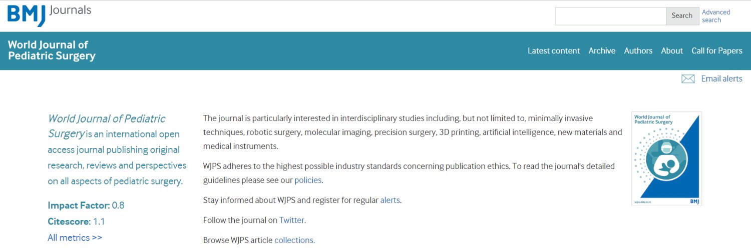 World Journal of Pediatric Surgery's banner