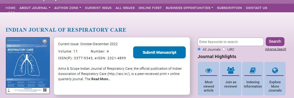 Indian Journal of Respiratory Care (IJRC) banner