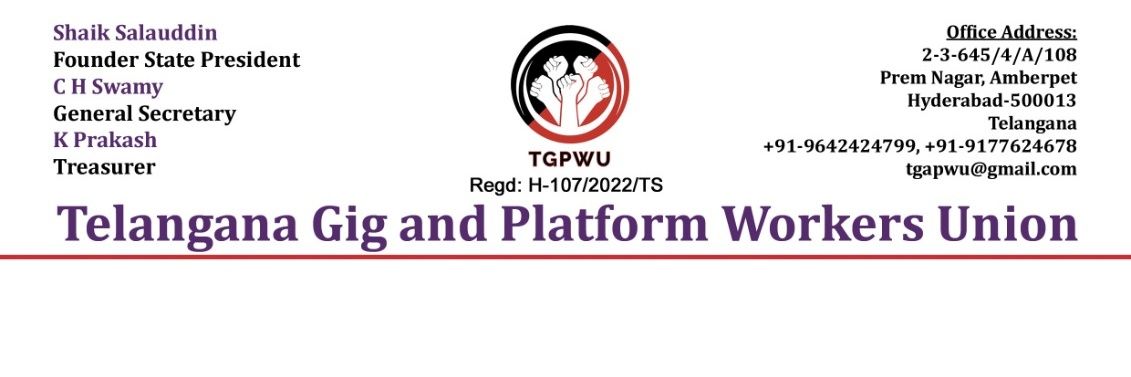 Telangana Gig and Platform Workers Union's banner
