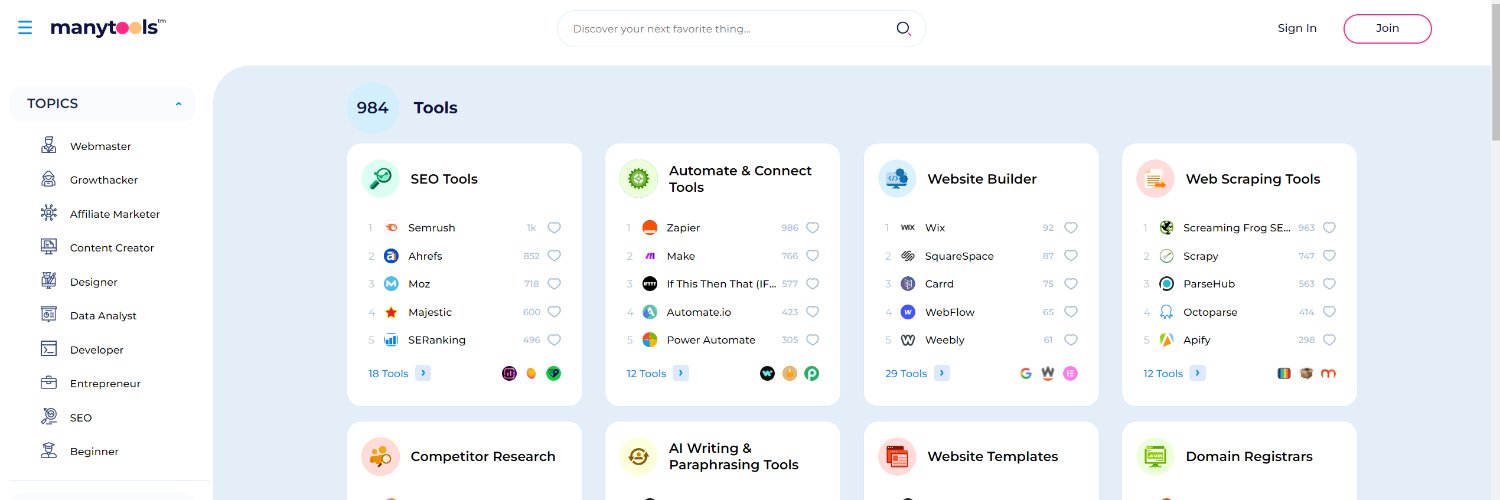 ManyTools.com banner