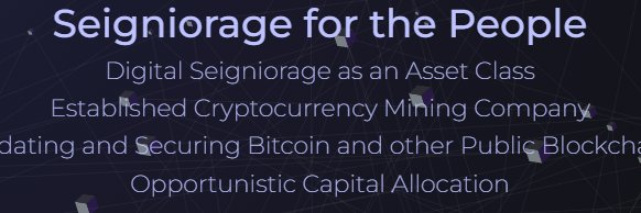 Consensus Mining and Seigniorage Corporation banner