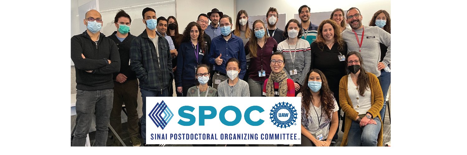 Sinai Postdoctoral Organizing Committee-UAW's banner