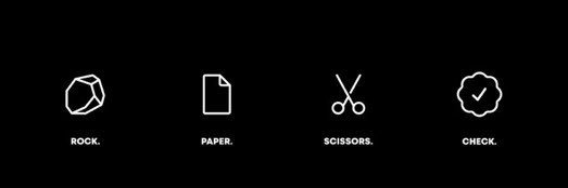 Rock, Paper, Scissors, Check banner