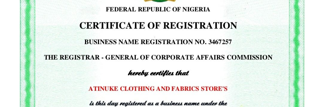 Atinuke clothing and fabrics store's.(PBD/ 1429) banner