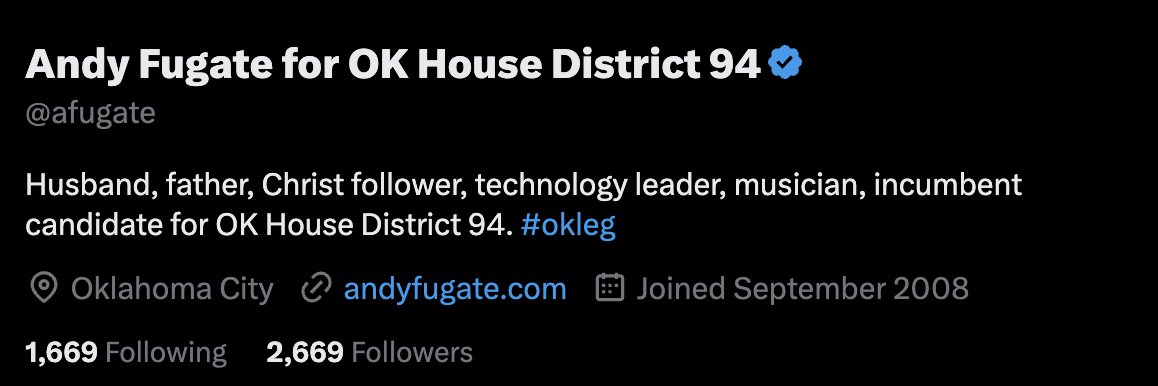 Andy Fugate for OK House District 94 banner