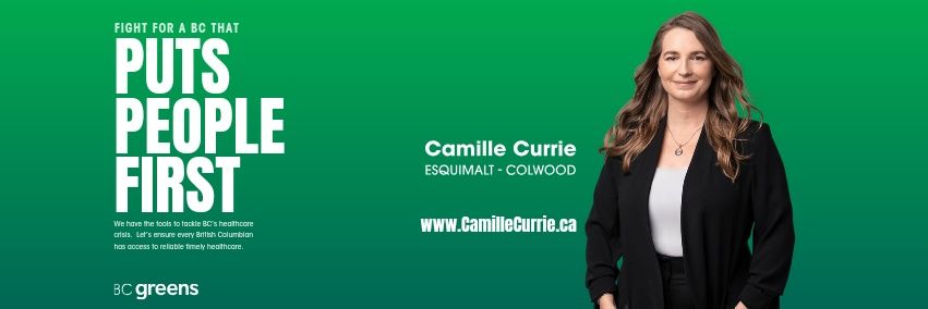 Camille Currie for Esquimalt-Colwood banner