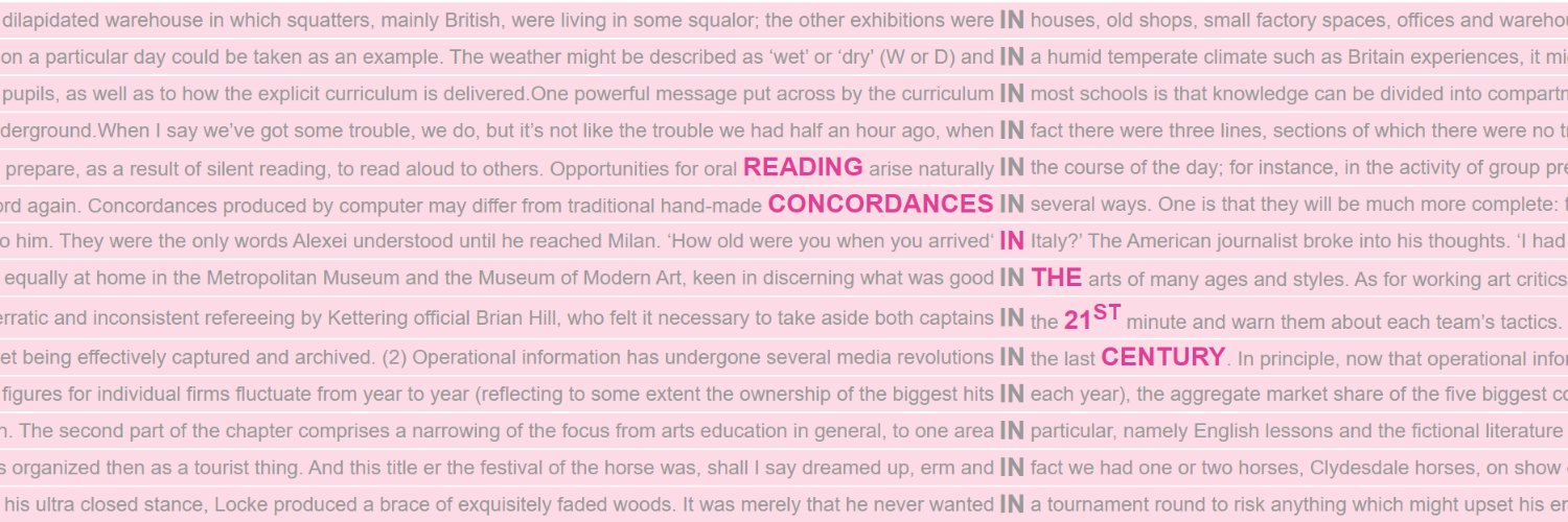 Sample concordance for ‘in’ on pink background.