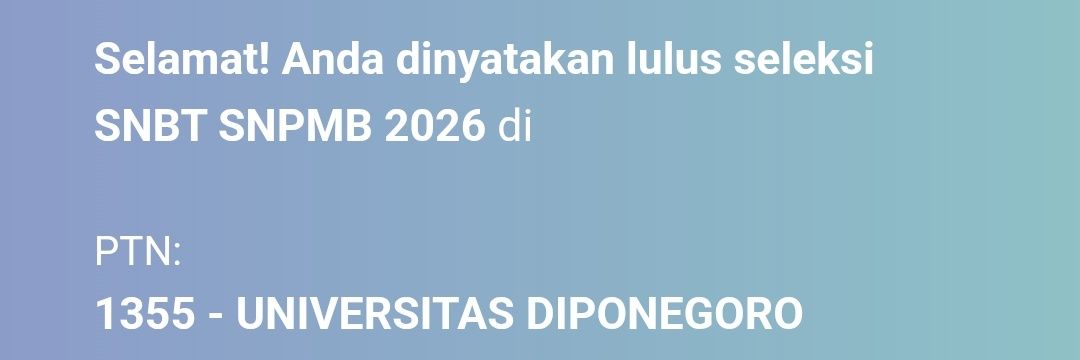 renAA²⁶ udah lolos snbt pil 1 banner