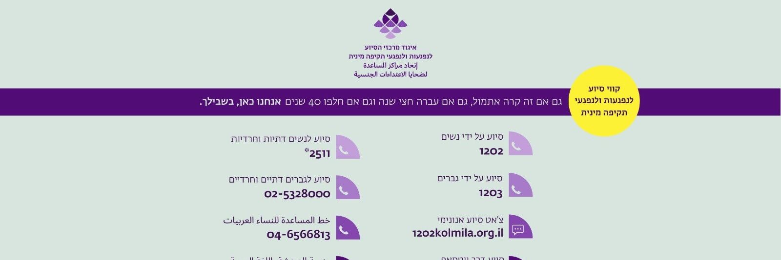 איגוד מרכזי הסיוע לנפגעות ולנפגעי תקיפה מינית banner