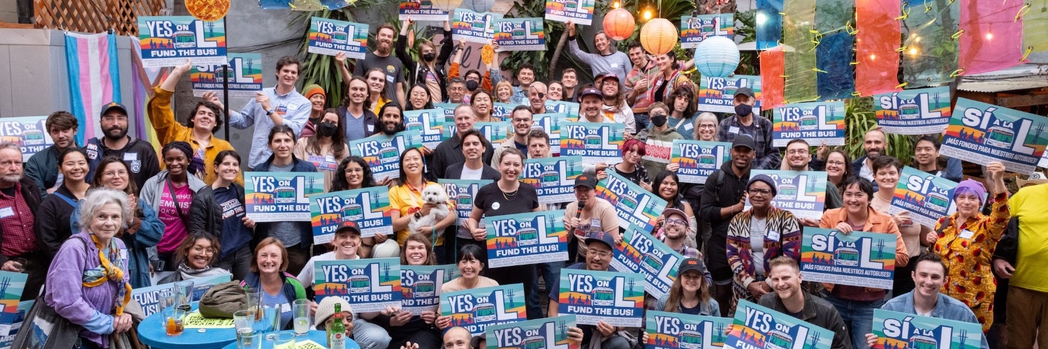 Yes on L: Fund the Bus! banner
