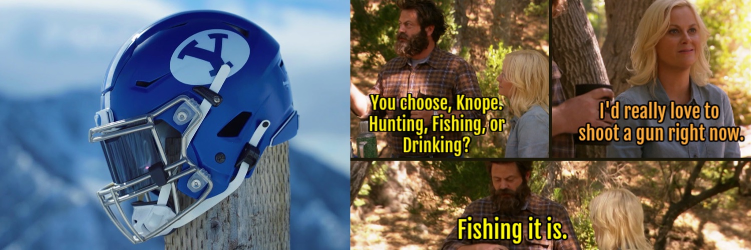 🇺🇸🇰🇷 레고 Ron Swanson 🤙🏼💙 BYU 🏆 1984 🏆 banner
