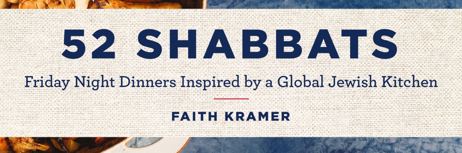 Faith Kramer says eat something from 52 Shabbats banner